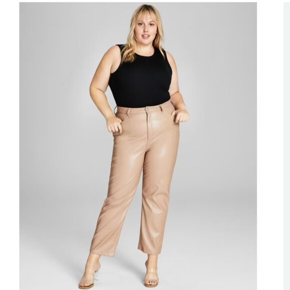 NWOT Now This Trendy Plus Size Faux Leather Pants Almond - Picture 1 of 6